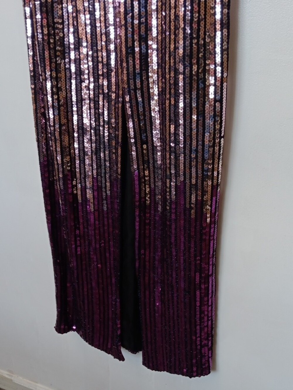 Vintage USA Made Ombre Sequin Maxi Dress with Deep V - Purple/Gold - Picture 8 of 15